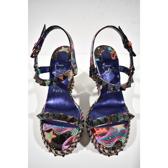 Christian Louboutin Pyraclou 110 Black Starlight Platform Wedge Sandal Heel 42 - Picture 7 of 12